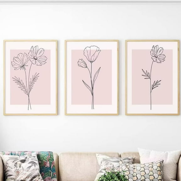 Pink Wall Art Pictures Decor Blush Pink Flower Canvas Painting Floral Botanical Wall Art Girl Room Poster Aesthetic Coquette Artwork for Bedroom Office Bathroom 16x24 Inch UND set of 3