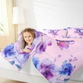 thumbnail image 4 of Manfei Initial Letter V Full Size Comforter Sets,Vintage Floral Butterfly Bedding Comforter Set,Pink Purple Bedding Sets For Kids,Breathable Bedroom Decoration Reversible,3pcs, 4 of 8