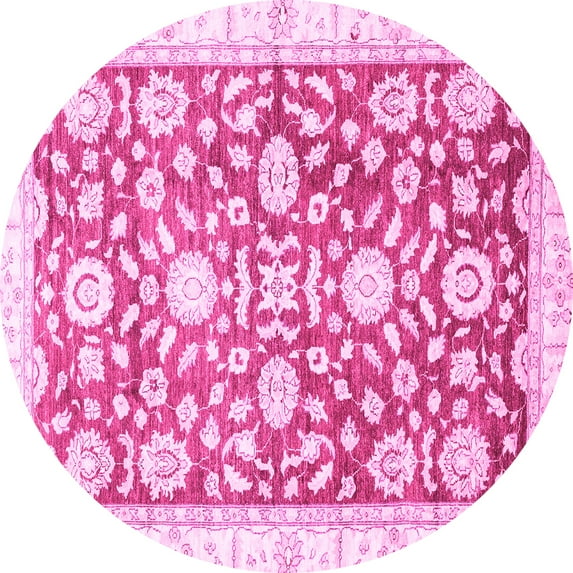 Ahgly Company Machine Washable Indoor Round Oriental Pink Traditional Area Rugs, 8' Round