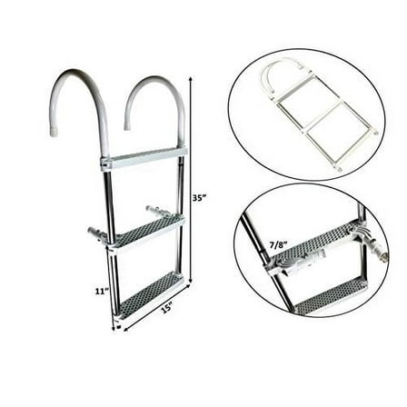 Pactrade Marine Boat Aluminum Polyethlene Swim Boarding 3 Steps Ladder Hook, White