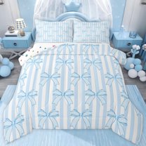 jejeloiu Kawaii Cartoon Bowtie Queen Comforter Set,Modern Geometric Stripe Bedding Comforter Set For Teens Reversible 3-Piece