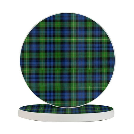 

Circular Drink Coasters Set Clan Campbell Navy Blue And Green Scottish Tartan Beautiful Home Decor Diatomite Heat-Resistant Diatomite Protect Table Countertop