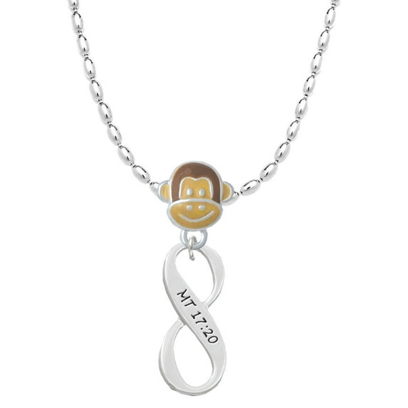 Delight Jewelry Silvertone Matthew 17:20 Infinity Sign Mia Monkey Charm Necklace