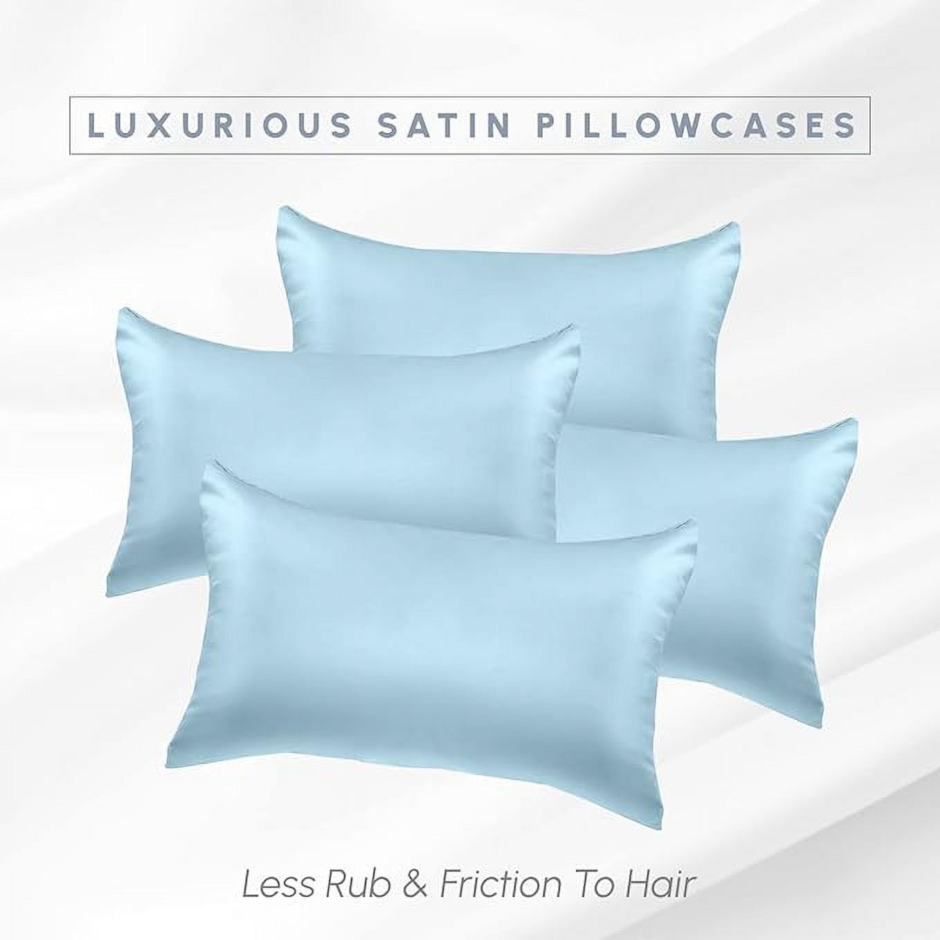 4 Pieces Satin Pillowcase Set with Hidden Zipper closure, King, Baby Blue