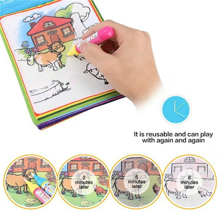 Kids Watercolor Coloring Book Reusable Water Coloring Activity Pads for  Early Education Accessories Animal 