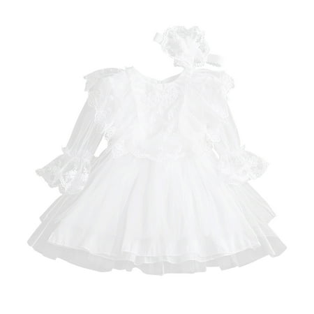 

DNDKILG Baby Toddler Girls Long Sleeve Dress Spring Dresses Flare Sleeve Sundress White 6M-4Y 100