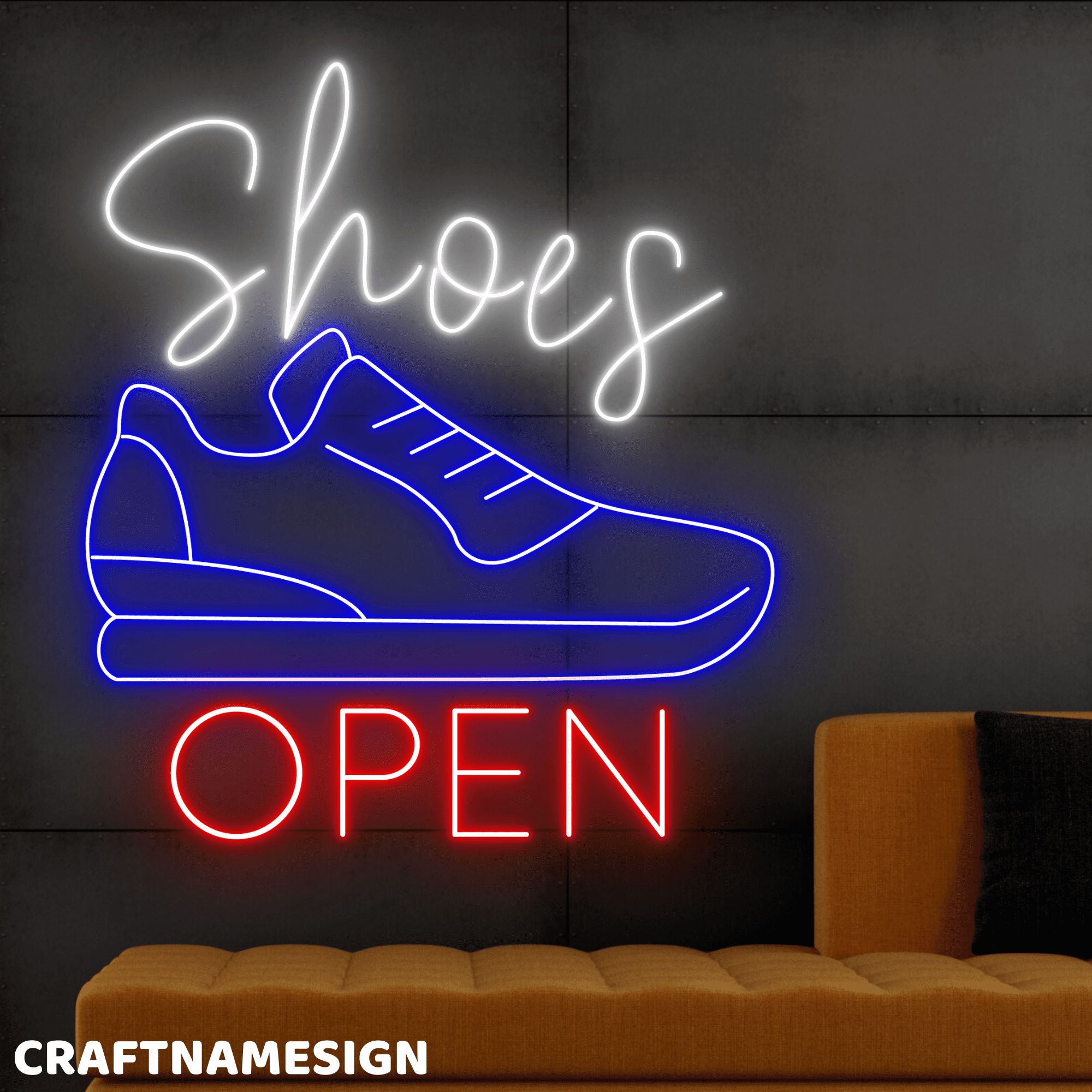 Craftnamesign Shoes Open Neon Sign, Sneaker Store Wall Decor, Footwear Wall Art