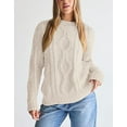 thumbnail image 2 of Sweaters for Women Crew Neck Cable Knit Sweater Ribbed Long Sleeve Knitted Pullover Sweater Alsol Lamesa, 2 of 4