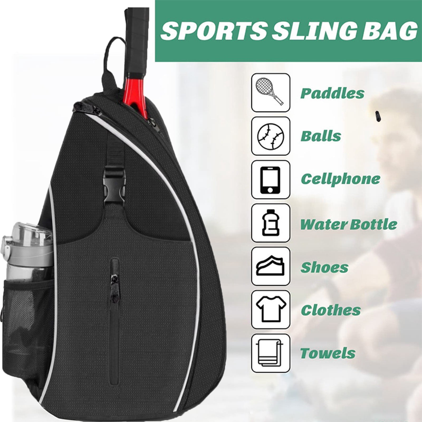 Tennis Racket Backpack - Adjustable Shoulder Bag for Badminton/Squash - 19.3" Padded Compartment with Anti-Theft Pockets & Water Bottle Holders (Black)
