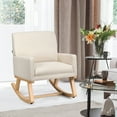 thumbnail image 3 of Gymax Ensemble de 2 Fauteuils Lounge en Tissu Style Mi-Siècle Fauteuil d'Appoint Rembourré Fauteuil Berçant Beige, 3 of 6