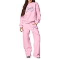 thumbnail image 2 of Bow Hoodie Set Bow Matching Sweat Sets for Women Bow Sweatpants Set Bow Outfits Sweat Suits for Womens 2 Piece Cute Pullover Sweatshirts Oversized Wide Leg Baggy Sweatpants With Pockets, Pink S, 2 of 5