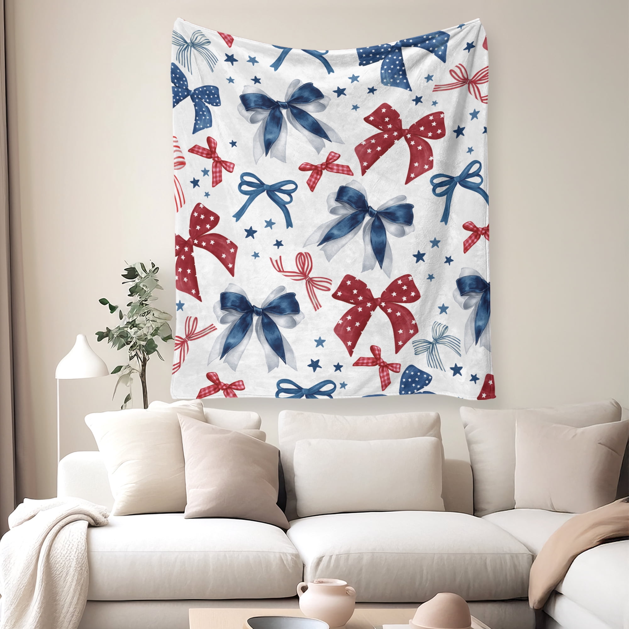 Flannel Fleece Throw Blanket, Soft Large Throw Blanket, Lightweight Cozy Plush Throw Blanket Fit Sofa Bed, 30"x40", Bows