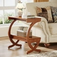 thumbnail image 3 of Tribesigns 2-Tier Mid-Century Modern Wood End Table with Curved Crossed Legs for Living Room, Bedroom, Easy Assembly, Walnut Color (1), 3 of 5