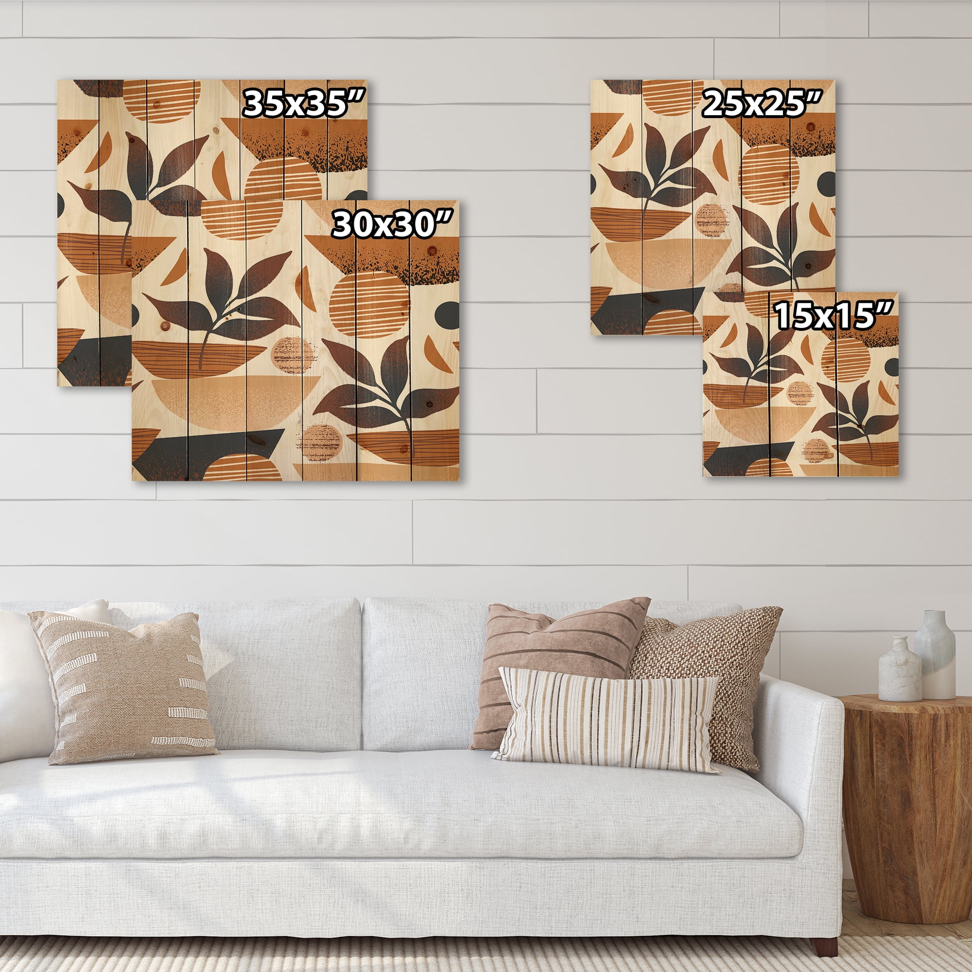 Designart 'Tropical Leaf Silhouettes and Shapes on White' Modern Print on Natural Pine Wood
