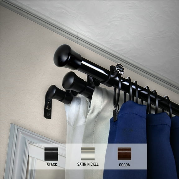 Domovina 13/16" Triple Curtain Rod-Color:Black,Size:48-84"