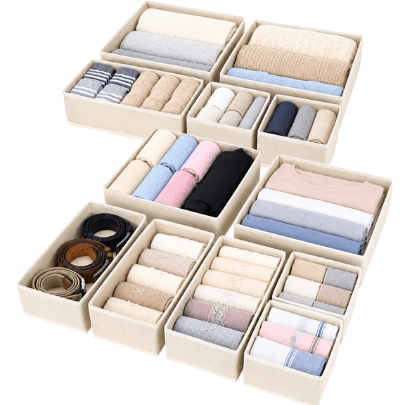 12 Pack Drawer Organizers Clothes, Closet Organizers and Drawer Dividers for Clothes, Foldable Fabric Clothing Organizers for Dresser Drawers