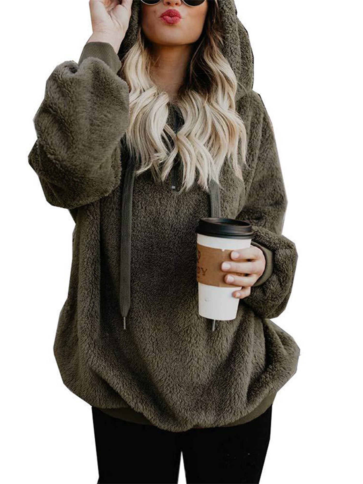 Women's Warm Fleece Sweatshrit Hoodies Winter Jumper Tops Plus Size Coat