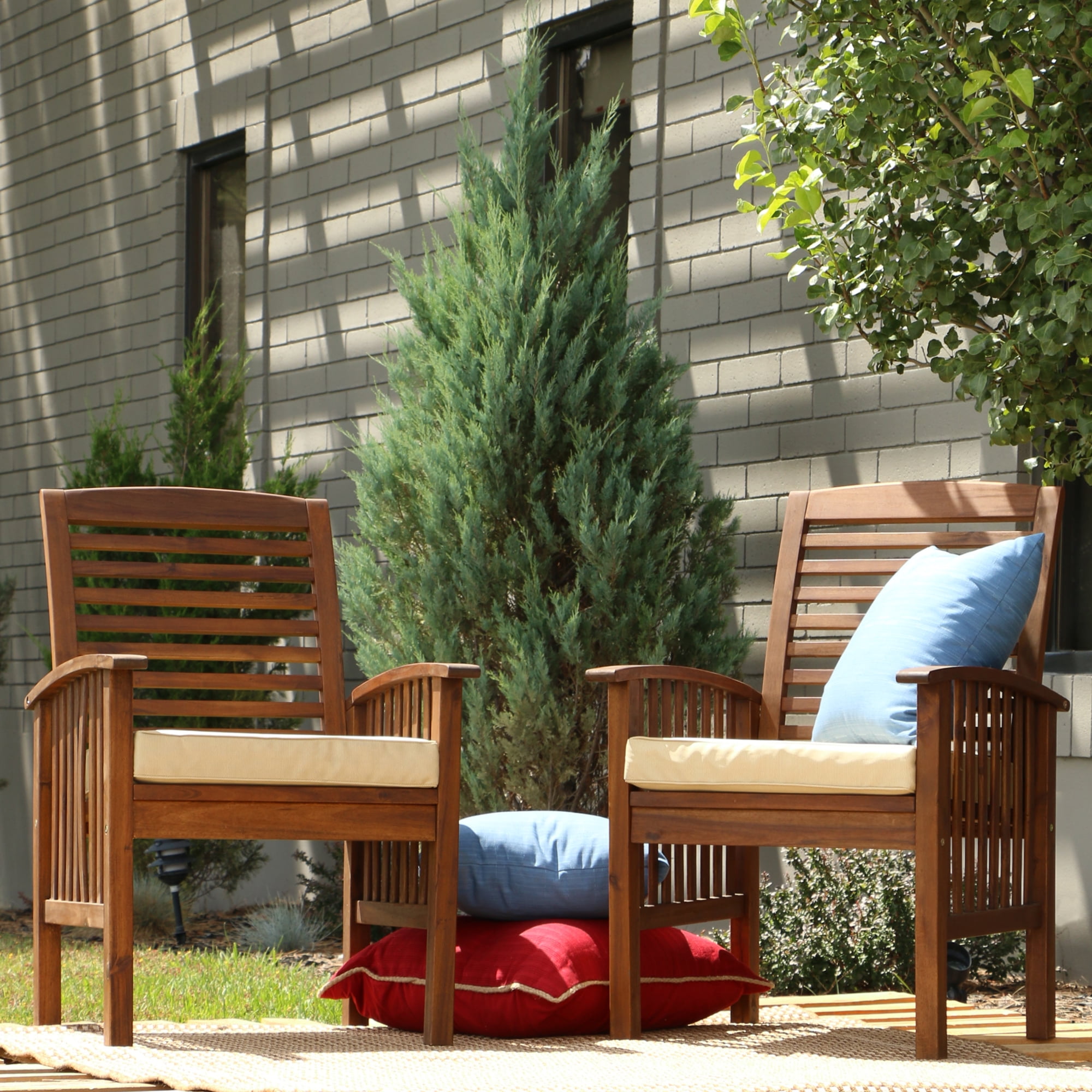 Manor Park Outdoor Wood Patio Chairs with Cushions (Set of 2), Dark
