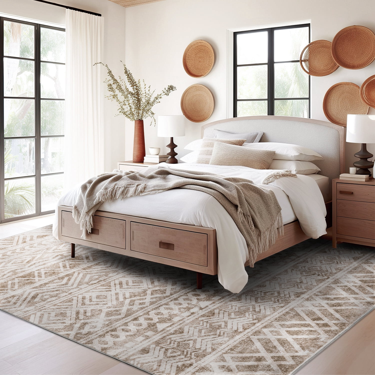 SIXHOME 8'x10' Area Rugs for Living Room Washable Rugs Boho Large Area Rug Modern Geometric Neutral Living Room Rug Carpet Soft Rugs for Bedroom Dining Room Office Home Decor Dark Brown