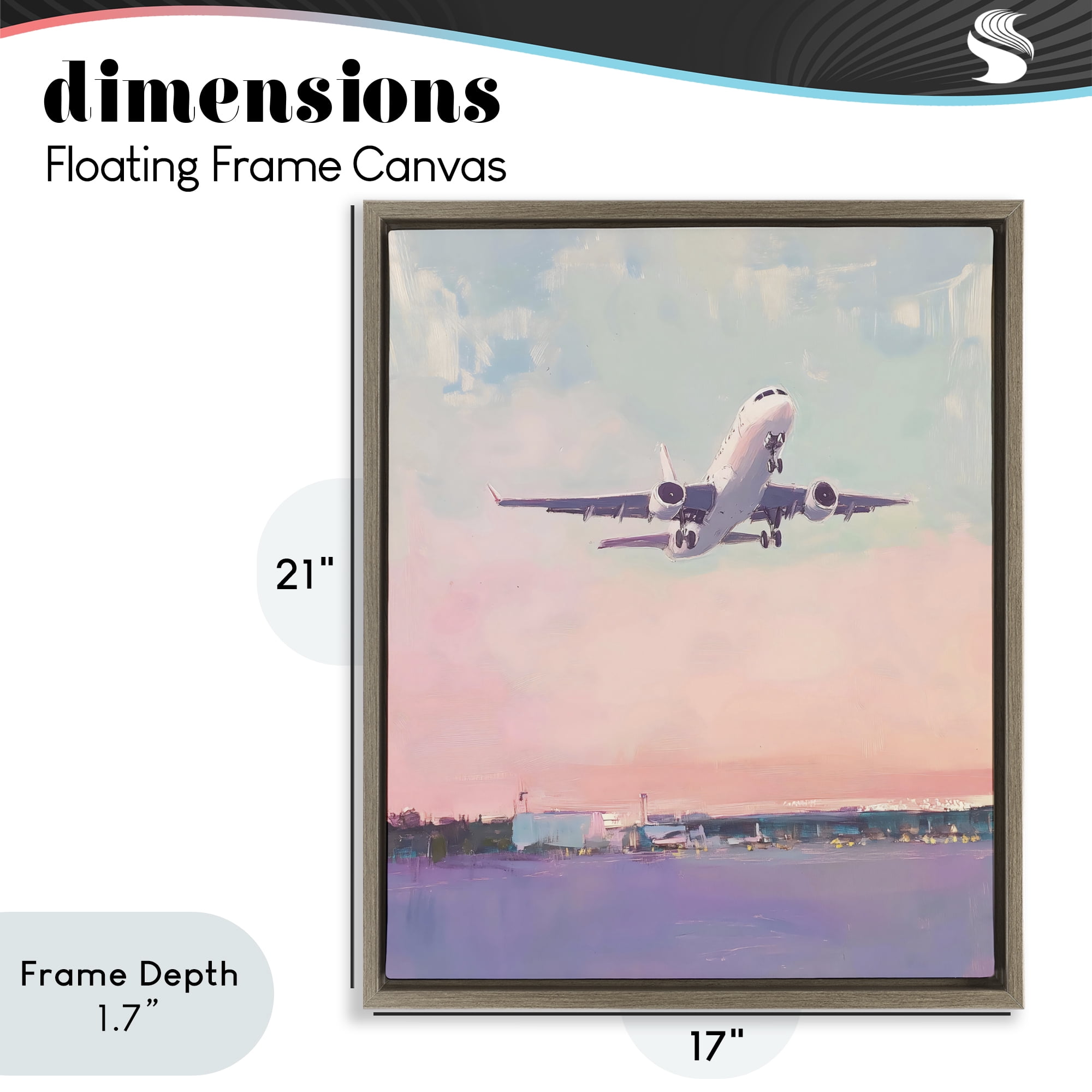 Stupell Industries Airplane Takeoff into Pastel Skies Brown Framed Floater Canvas Wall Art, design by The Prints Vibe