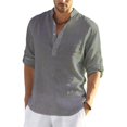 thumbnail image 3 of Blusa informal de algodón y lino para hombre, blusa holgada de manga larga, camisas elegantes para primavera y otoño, 2022, 3 of 5