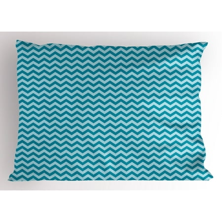 Chevron Pillow Sham Zigzags in Sea Colors Ocean Waves Nautical Theme Sailboat Design Sea Breeze, Decorative Standard Queen Size Printed Pillowcase, 30 X 20 Inches, Teal Pale Blue, by
