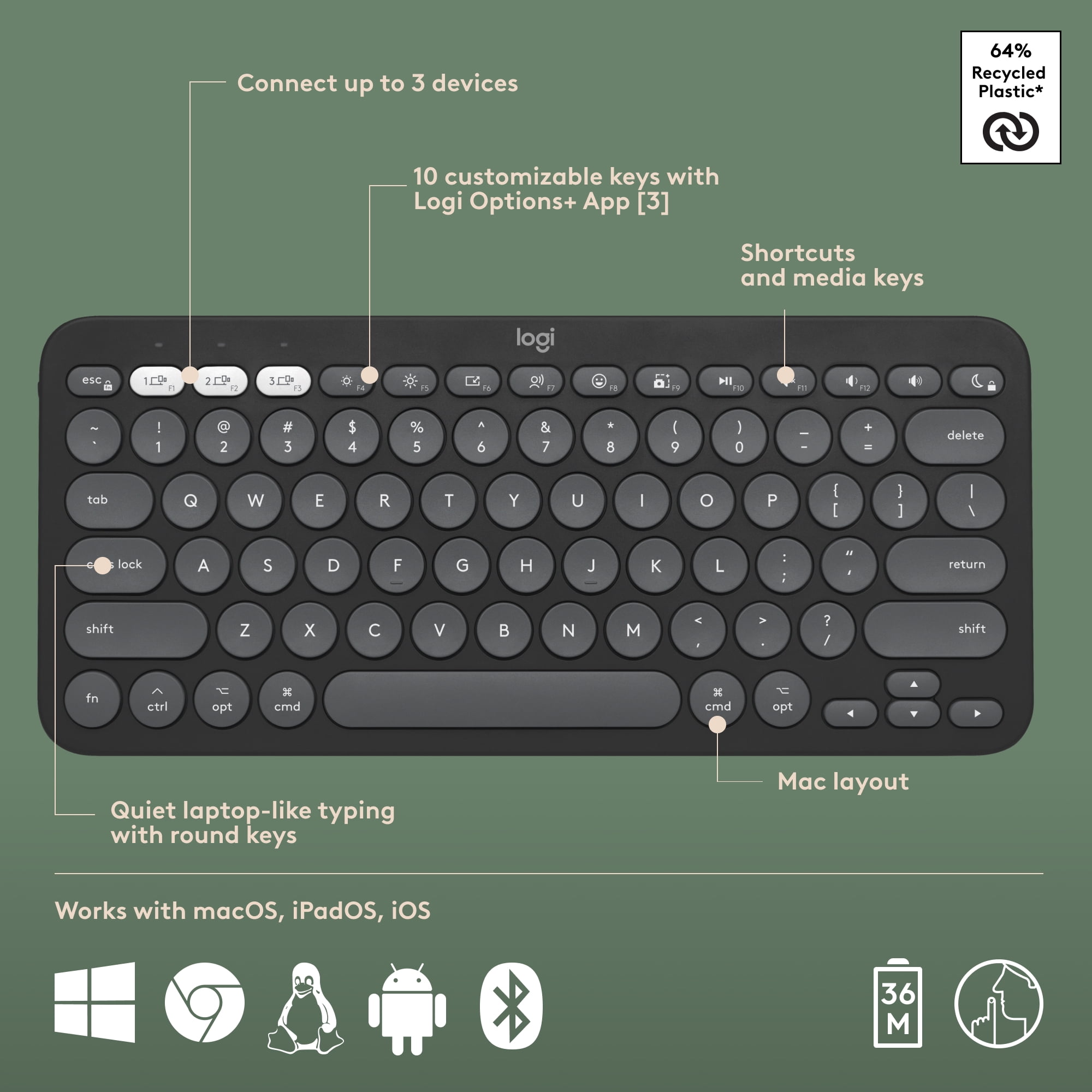 Logitech Pebble 2 Combo for Mac, Wireless Keyboard and Mouse, Slim, Quiet and Portable, Customizable, Bluetooth Mouse and Keyboard, Easy-Switch, Tonal Graphite