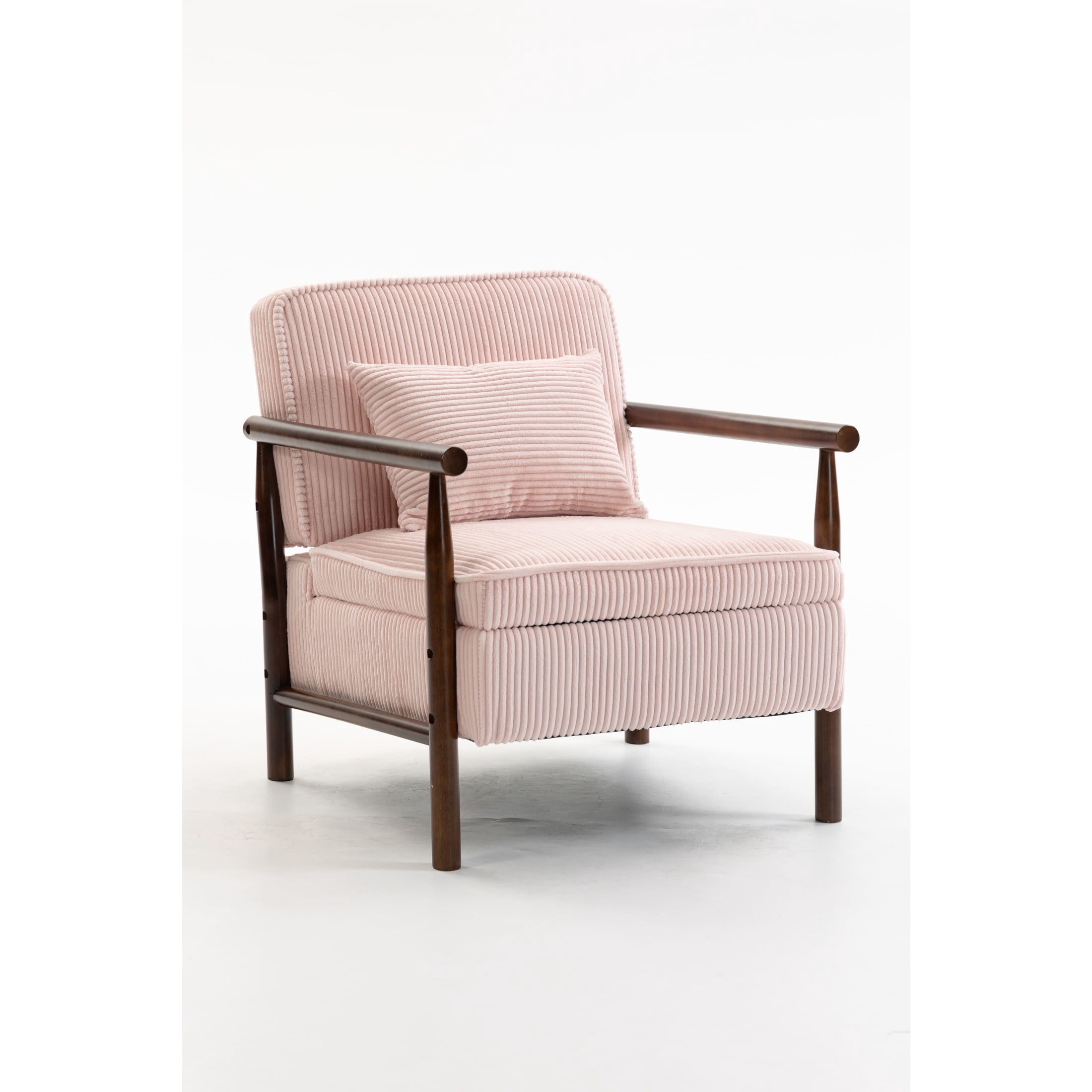 GDF Studio Almere Mid-Century Modern Accent Chair with Under-Seat Storage, Corduroy Reading Armchair, Light Pink