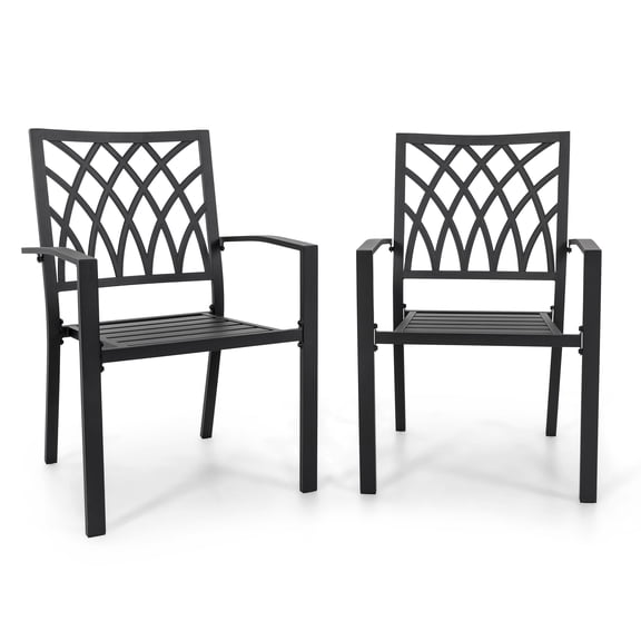 Nuu Garden Patio Outdoor Dining Chairs Set of 2, Portable Patio Dining Chairs, Stackable Patio Chairs Metal Chairs for Backyard Lawn Deck Poolside Porch Bistro, Black