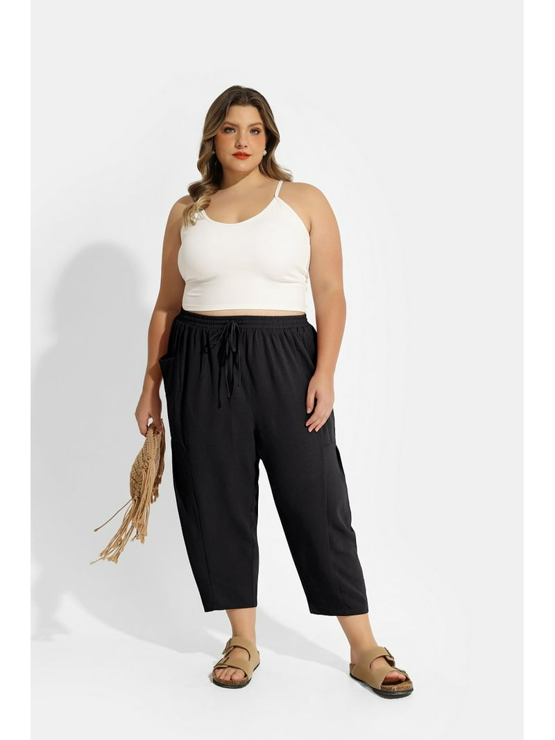 Cassie Liz Womens Plus Size Pants 2X Black Wide Leg Knit Palazzo