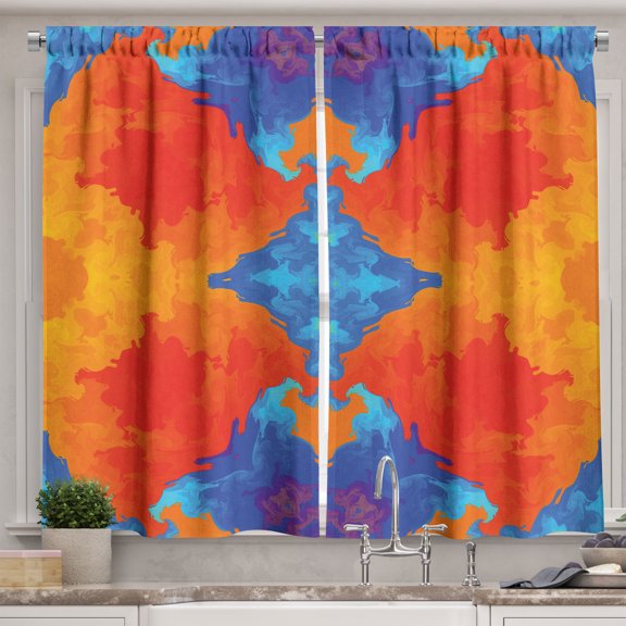 Ambesonne Abstract Kitchen Curtains, Contemporary Blue Orange, 55"x39", Multicolor