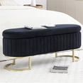 thumbnail image 3 of 50" Storage Ottoman Bench with 300lb Seating, Velvet Upholstered Entryway Bench with Golden Metal Legs, Flip Top Oval Foot Rest Long Stool for Sofa Couch End of Bed Bedroom Living Room Window, Black, 3 of 6