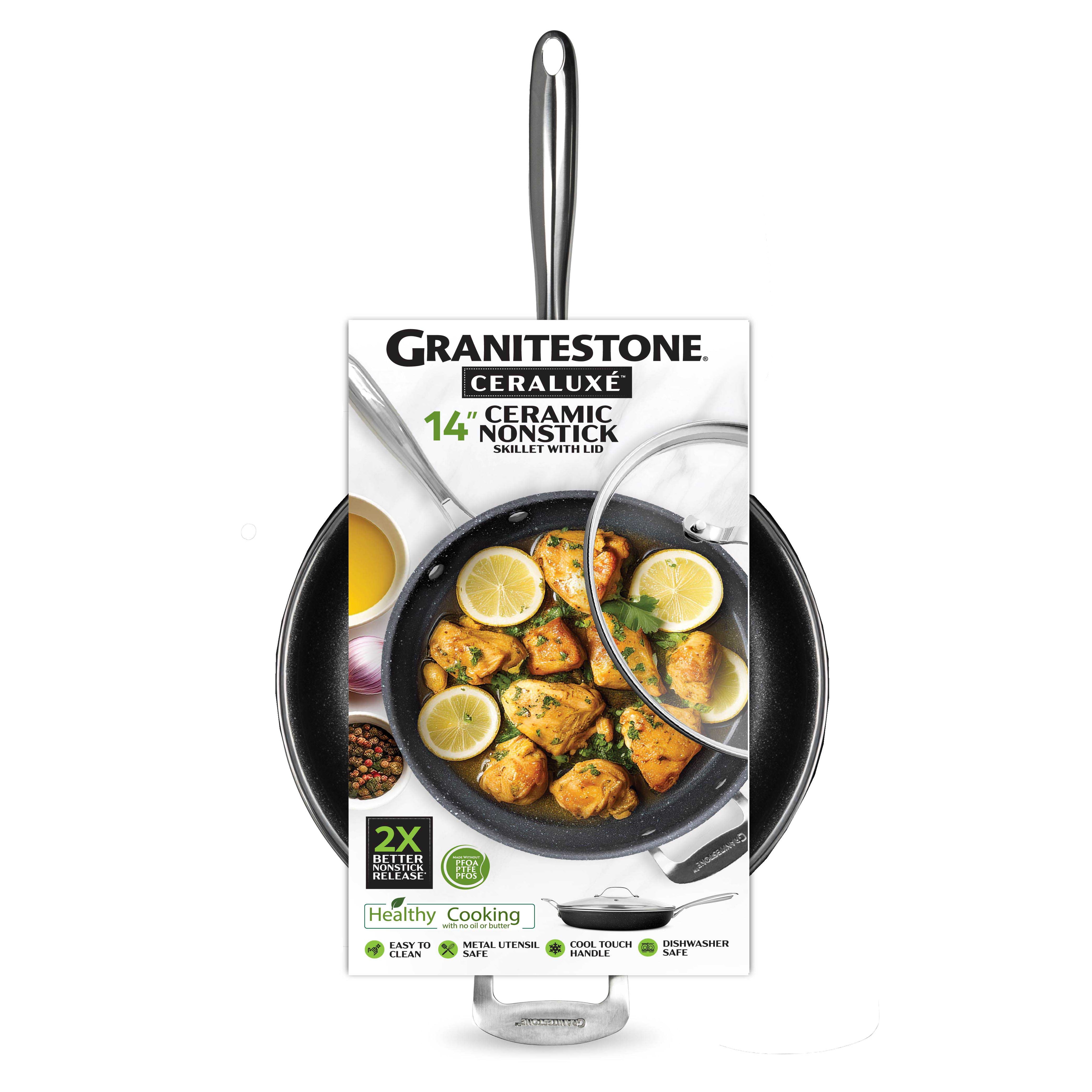Granitestone 14 Inch Large Frying Pan with Lid, Ceramic Non Stick Frying Pans Skillet, Non Toxic Frying Pans Nonstick for Sauté & Cooking, Oven & Dishwasher Safe
