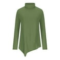 thumbnail image 4 of WREESH Womens Fashion Tunic Tops Loose Temperament Solid Color Long Sleeved Round Neck Irregular Hem Long Sleeved T-Shirt Pullover Olive Green, 4 of 6