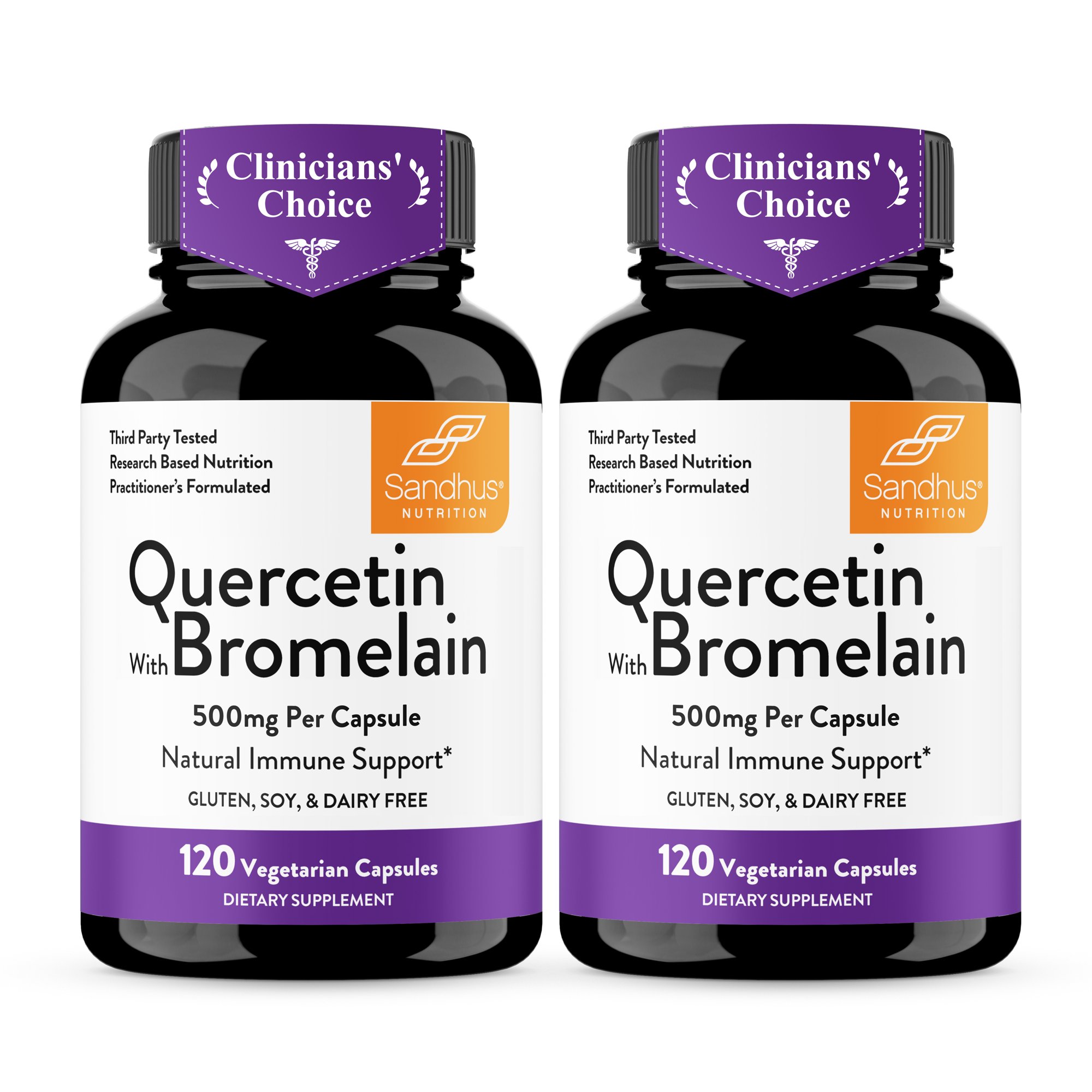 Sandhu's Quercetin 800mg with Bromelain, for Immune and Respiratory Health Support, 120 Capsules-2 Pack