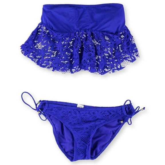 Kenneth Cole Womens Lace Side Tie 2 Piece Bandeau, Blue, Small