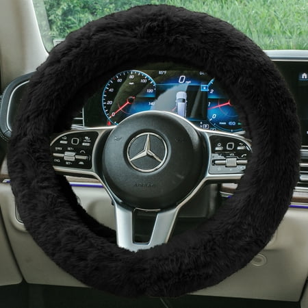FH Group Doe16 Faux Fur Cozy Soft Fluffy Fuzzy Universal Fit Plush Steering Wheel Cover for Car, SUV, Van, Truck