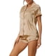 thumbnail image 4 of Conjunto de pijama de satén para mujer INSPIRE CHIC, camisa de botón de manga corta con pantalones cortos, 2 piezas, ropa de descanso, pijama M Champagne, 4 of 6