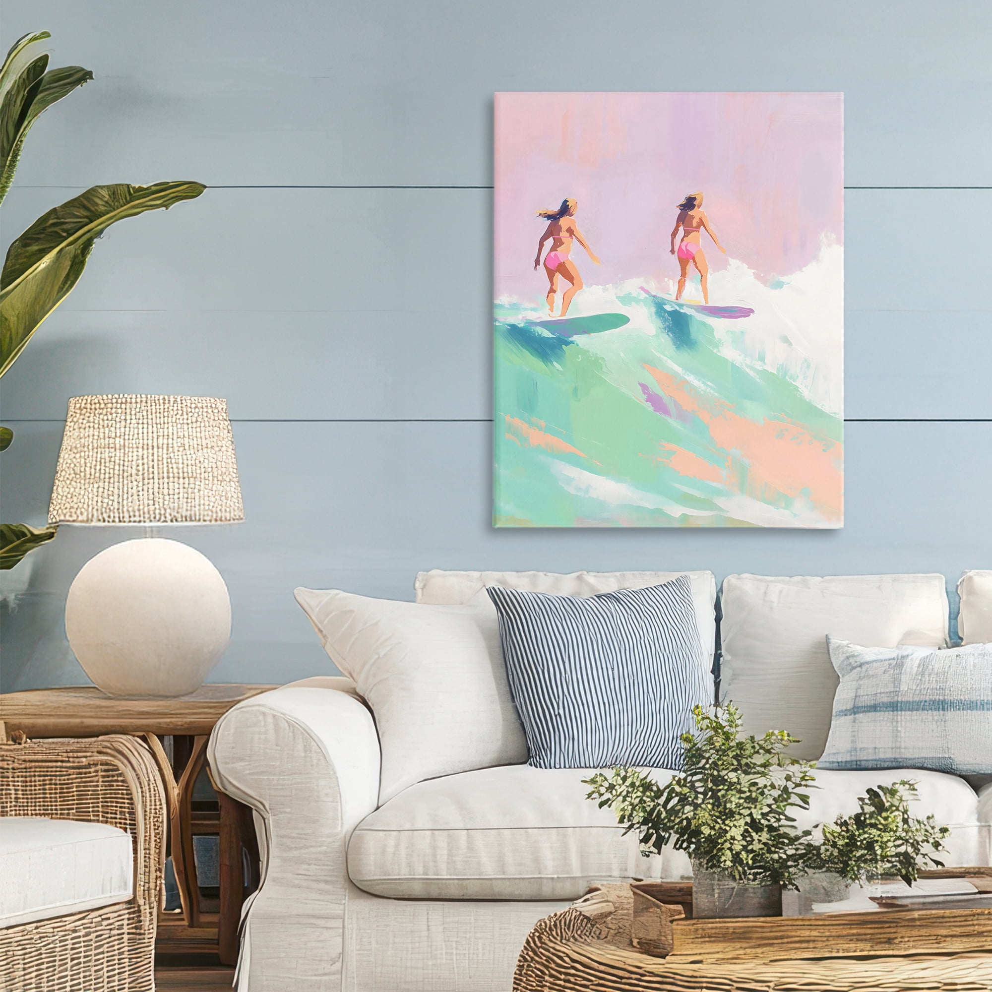 Stupell Industries Two Surfing Girls on Wave Canvas Wall Art, design by The Prints Vibe
