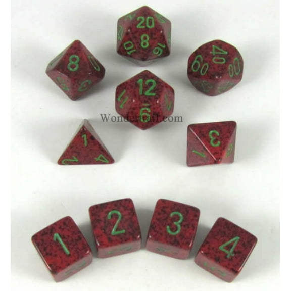 Strawberry Elemental Dice with Green Numbers 16mm (5/8in) Set of 10 Koplow Games