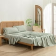 thumbnail image 4 of Sheet Set 100% Washed Cotton Linen Feel Super Soft Comfortable Chic Lightweight 4 Pcs Home Bedding Set Solid Sage Green King, 4 of 14