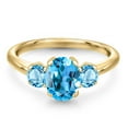 thumbnail image 3 of Gem Stone King 2.21 Ct Oval Swiss Blue Topaz 18K Yellow Gold Plated Silver Ring, 3 of 6