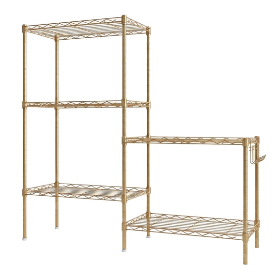 Ktaxon 5 Tier Layer 21"x11.5"x59" Storage Rack, Wire Shelving Adjustable Steel Storage Rack Organizer Kitchen, Gold