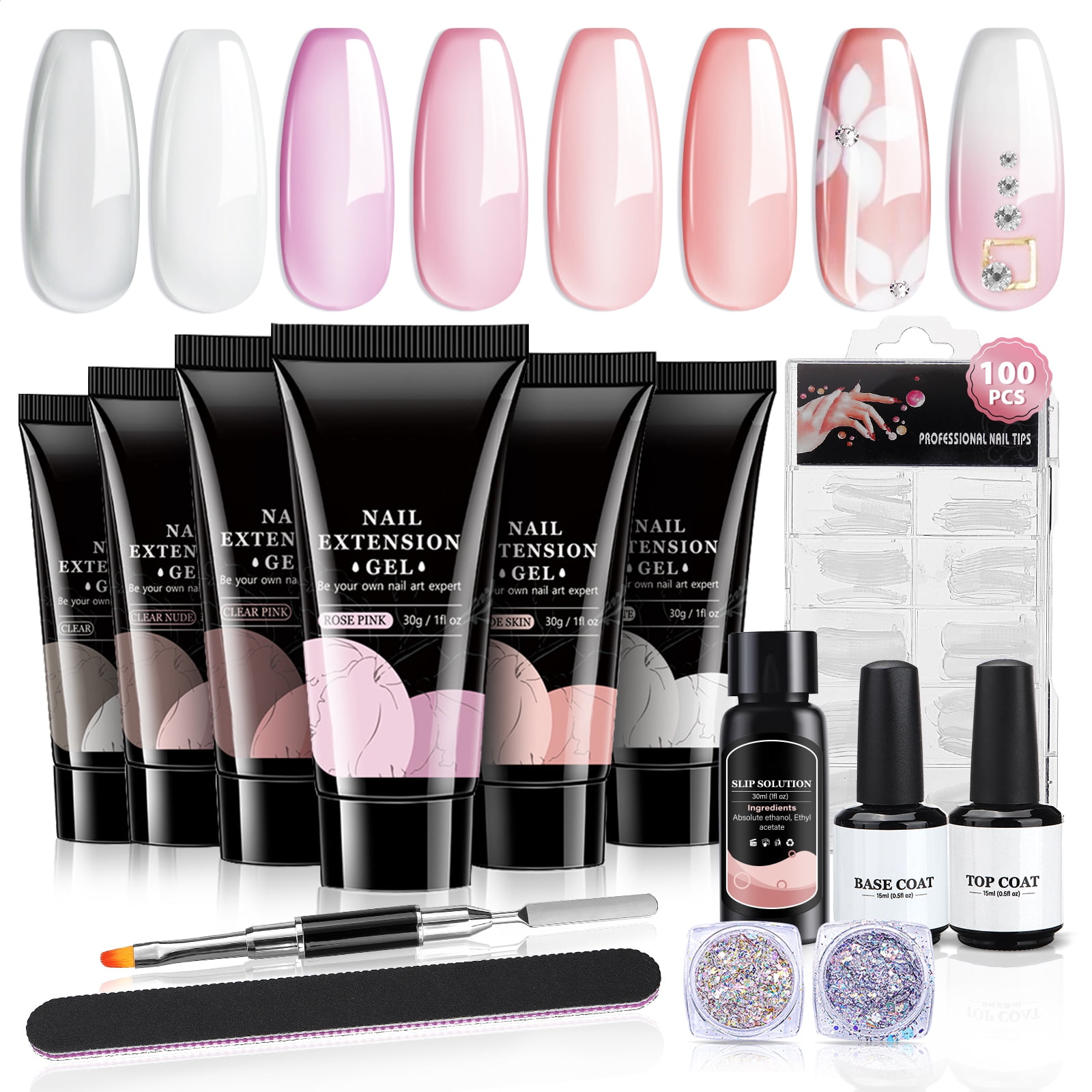 Nail Extension Gel Set , Nail Polish Set with Base Coat & Top Coat, Nail Art Kit, Nail Extensions Gel, 3 Colors Glitter, 100 Pcs Nail Tip Shapes, Manicure Kit Nail Kit Nail Extension Gel Set , Nail Polish Set with Base Coat & Top Coat, Nail Art Kit, Nail Extensions Gel, 3 Colors Glitter, 100 Pcs Nail Tip Shapes, Manicure Kit Nail Kit