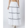 thumbnail image 2 of Moomaya Solid 3-Tiered Maxi Skirt, ZigZag Lace Detail Long Skirt, Elastic Waist Flowy Summer Cotton Skirt, 2 of 7