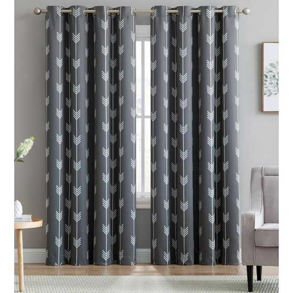 THD Arrow Print Thermal Room Darkening Blackout Energy Efficient Window Curtain Grommet Panels - Pair