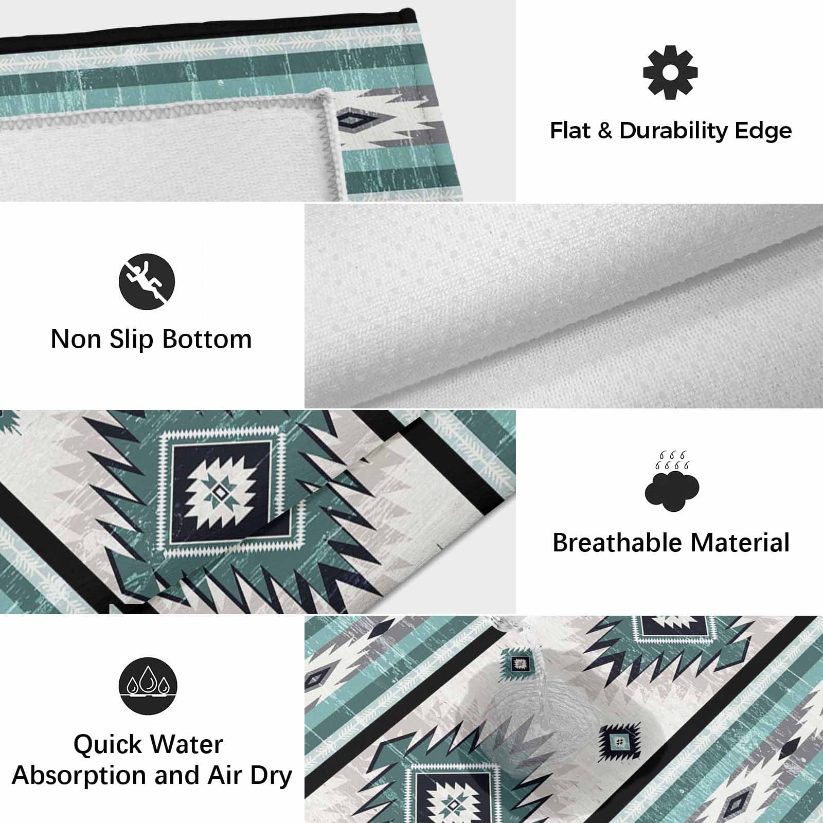 Turquoise Boho Outdoor Rug for Patio/Deck/Porch, Non-Slip Large Area Rug 5 x 8 Ft, Southwestern Ethnic Aztec Retro Geometric Indoor Outdoor Rugs Washable Area Rugs, Camping Rug Carpet Runner