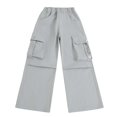 thumbnail image 4 of XIMIN Girls Baggy Cargo Pants Teens Kids Elastic Solid Color High Waist Loose Fit Floor Length Working Pants with Pockets Outdoor Streetwear Casual Comfortable (10-11 Years, Grey), 4 of 5