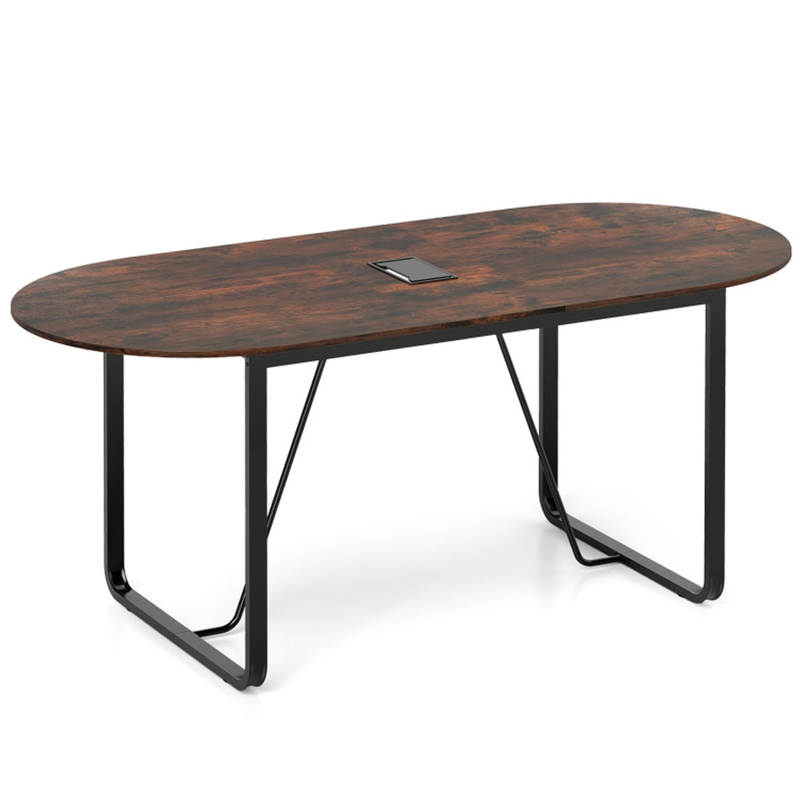 Furnibear Executive Desk 71 Inch Large Oval Home Office Desk Computer Writing Work Desk with Cable Management Hole and Metal Frame, Rustic Brown