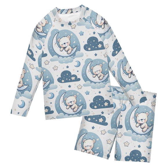 Cute Little Teddy Bear Boys' Bathing Suit UPF 50 Boys' Rash Guard Sets Stretchy Quick Dry 3T-10T